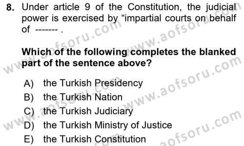 Business Law Dersi 2024 - 2025 Yılı (Final) Dönem Sonu Sınav Soruları 8. Soru