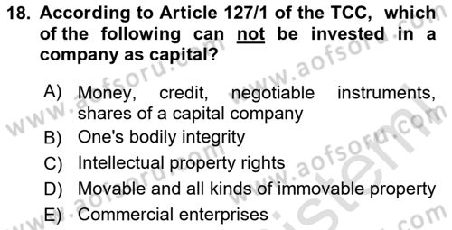 Business Law Dersi 2025 - 2026 Yılı (Vize) Ara Sınav Soruları 18. Soru