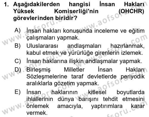 İnsan Hakları Hukukuna Giriş Dersi 2020 - 2021 Yılı Yaz Okulu Sınav Soruları 1. Soru