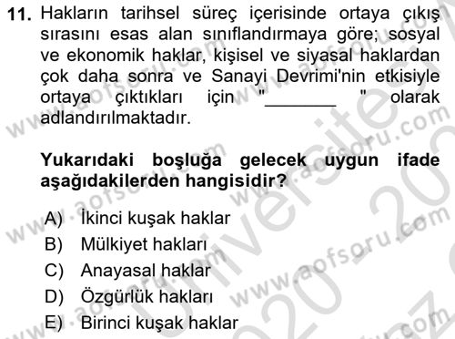 İnsan Hakları Hukukuna Giriş Dersi 2020 - 2021 Yılı Yaz Okulu Sınavı 11. Soru