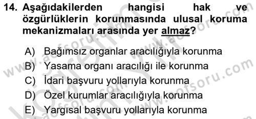İnsan Hakları Hukukuna Giriş Dersi 2020 - 2021 Yılı Yaz Okulu Sınav Soruları 14. Soru