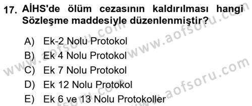 İnsan Hakları Hukukuna Giriş Dersi 2020 - 2021 Yılı Yaz Okulu Sınav Soruları 17. Soru