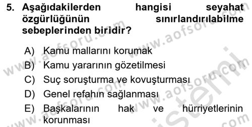 İnsan Hakları Hukukuna Giriş Dersi 2020 - 2021 Yılı Yaz Okulu Sınavı 5. Soru