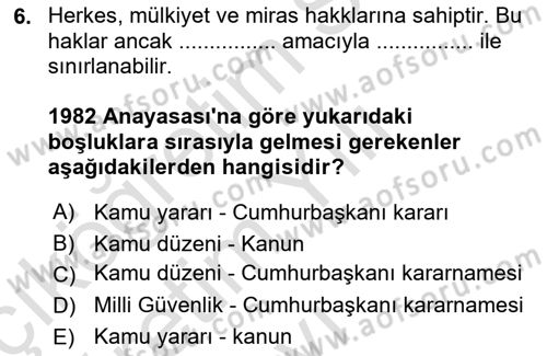 İnsan Hakları Hukukuna Giriş Dersi 2020 - 2021 Yılı Yaz Okulu Sınav Soruları 6. Soru
