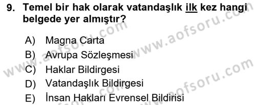 İnsan Hakları Hukukuna Giriş Dersi 2020 - 2021 Yılı Yaz Okulu Sınav Soruları 9. Soru