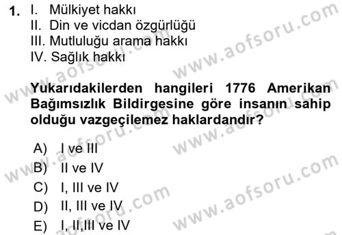 İnsan Hakları Hukukuna Giriş Dersi 2021 - 2022 Yılı (Vize) Ara Sınav Soruları 1. Soru