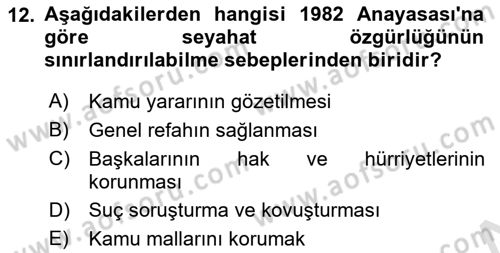 İnsan Hakları Hukukuna Giriş Dersi 2021 - 2022 Yılı (Vize) Ara Sınavı 12. Soru