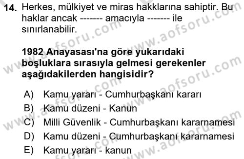 İnsan Hakları Hukukuna Giriş Dersi 2021 - 2022 Yılı (Vize) Ara Sınav Soruları 14. Soru
