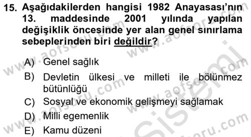 İnsan Hakları Hukukuna Giriş Dersi 2021 - 2022 Yılı (Vize) Ara Sınav Soruları 15. Soru