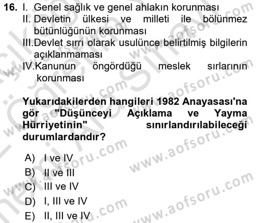 İnsan Hakları Hukukuna Giriş Dersi 2021 - 2022 Yılı (Vize) Ara Sınav Soruları 16. Soru