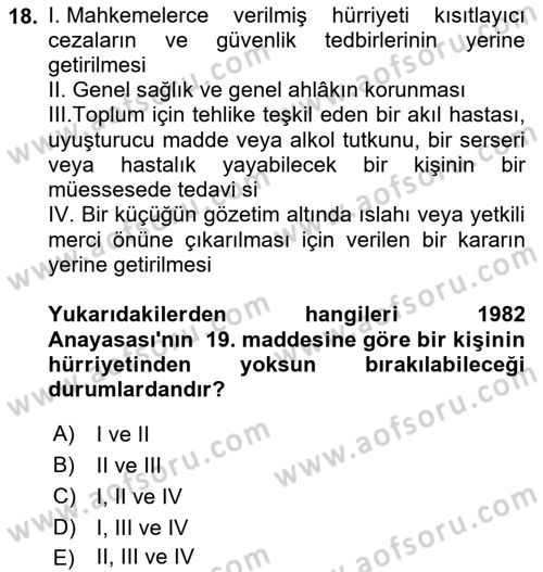İnsan Hakları Hukukuna Giriş Dersi 2021 - 2022 Yılı (Vize) Ara Sınav Soruları 18. Soru