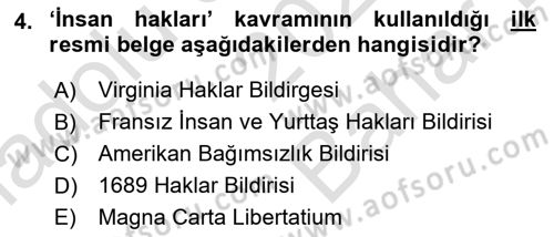 İnsan Hakları Hukukuna Giriş Dersi 2021 - 2022 Yılı (Vize) Ara Sınav Soruları 4. Soru