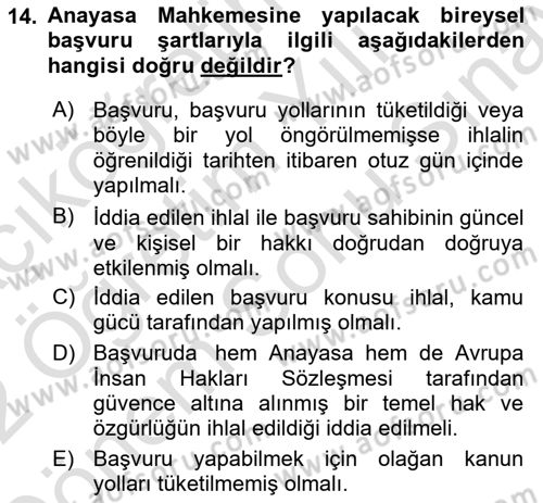 İnsan Hakları Hukukuna Giriş Dersi 2021 - 2022 Yılı (Final) Dönem Sonu Sınav Soruları 14. Soru