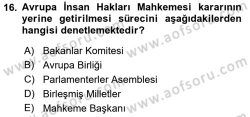 İnsan Hakları Hukukuna Giriş Dersi 2021 - 2022 Yılı (Final) Dönem Sonu Sınav Soruları 16. Soru