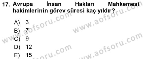 İnsan Hakları Hukukuna Giriş Dersi 2021 - 2022 Yılı (Final) Dönem Sonu Sınav Soruları 17. Soru