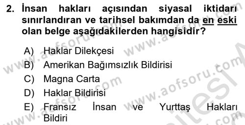 İnsan Hakları Hukukuna Giriş Dersi 2021 - 2022 Yılı (Final) Dönem Sonu Sınav Soruları 2. Soru