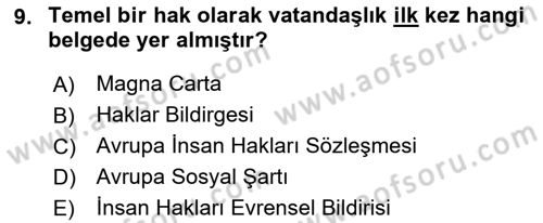 İnsan Hakları Hukukuna Giriş Dersi 2021 - 2022 Yılı (Final) Dönem Sonu Sınav Soruları 9. Soru