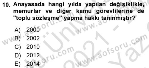 İnsan Hakları Hukukuna Giriş Dersi 2021 - 2022 Yılı Yaz Okulu Sınav Soruları 10. Soru