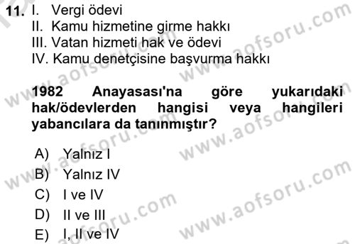 İnsan Hakları Hukukuna Giriş Dersi 2021 - 2022 Yılı Yaz Okulu Sınav Soruları 11. Soru
