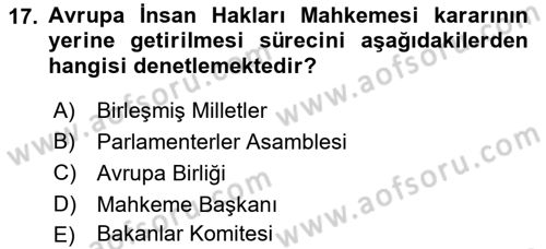 İnsan Hakları Hukukuna Giriş Dersi 2021 - 2022 Yılı Yaz Okulu Sınav Soruları 17. Soru