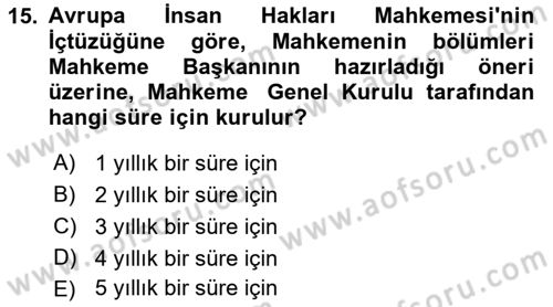 İnsan Hakları Hukukuna Giriş Dersi 2022 - 2023 Yılı Yaz Okulu Sınavı 15. Soru