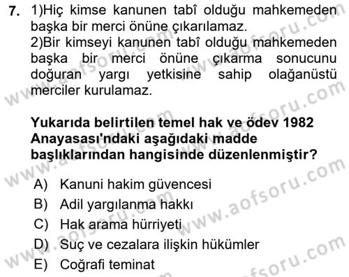 İnsan Hakları Hukukuna Giriş Dersi 2022 - 2023 Yılı Yaz Okulu Sınav Soruları 7. Soru