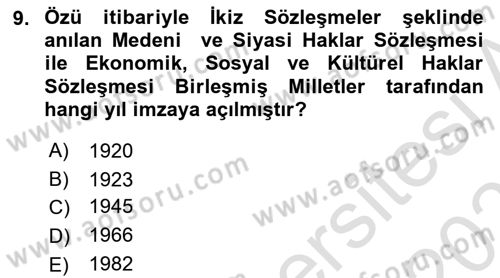 İnsan Hakları Hukukuna Giriş Dersi 2022 - 2023 Yılı Yaz Okulu Sınav Soruları 9. Soru
