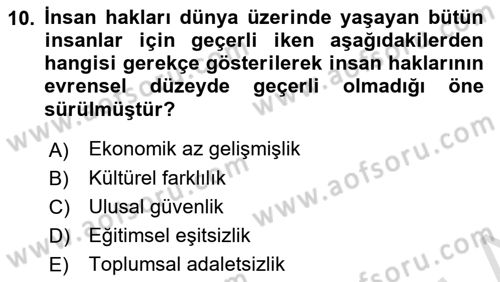 İnsan Hakları Hukukuna Giriş Dersi 2023 - 2024 Yılı (Vize) Ara Sınavı 10. Soru