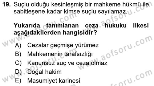 İnsan Hakları Hukukuna Giriş Dersi 2023 - 2024 Yılı (Vize) Ara Sınavı 19. Soru