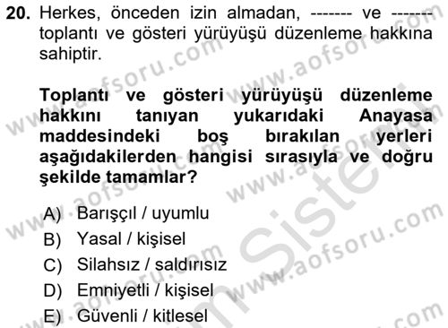 İnsan Hakları Hukukuna Giriş Dersi 2023 - 2024 Yılı (Vize) Ara Sınavı 20. Soru