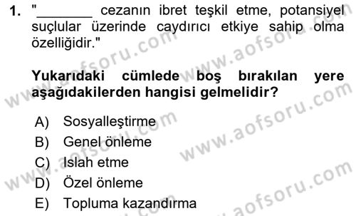 Temel İnfaz Hukuku Bilgisi Dersi 2020 - 2021 Yılı Yaz Okulu Sınav Soruları 1. Soru