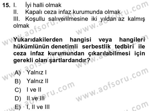 Temel İnfaz Hukuku Bilgisi Dersi 2020 - 2021 Yılı Yaz Okulu Sınav Soruları 15. Soru