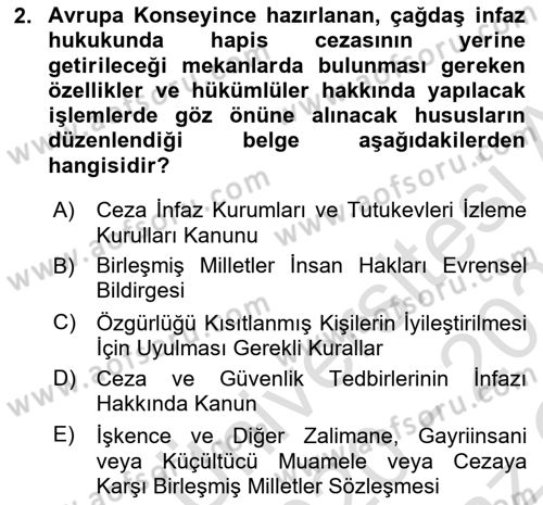 Temel İnfaz Hukuku Bilgisi Dersi 2020 - 2021 Yılı Yaz Okulu Sınav Soruları 2. Soru
