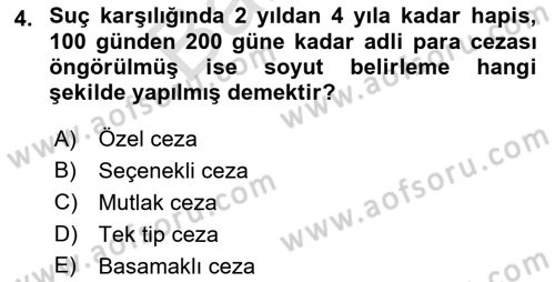 Temel İnfaz Hukuku Bilgisi Dersi 2021 - 2022 Yılı (Final) Dönem Sonu Sınavı 4. Soru