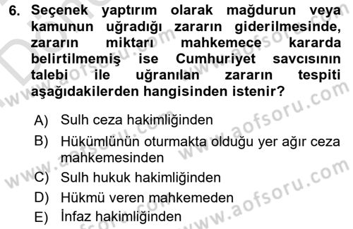 Temel İnfaz Hukuku Bilgisi Dersi 2021 - 2022 Yılı (Final) Dönem Sonu Sınav Soruları 6. Soru