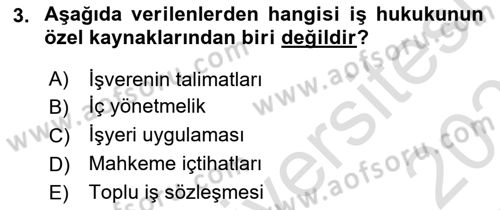 Temel İş Hukuku Dersi 2020 - 2021 Yılı Yaz Okulu Sınav Soruları 3. Soru