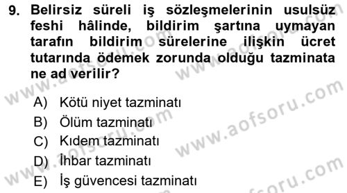 Temel İş Hukuku Dersi 2020 - 2021 Yılı Yaz Okulu Sınav Soruları 9. Soru