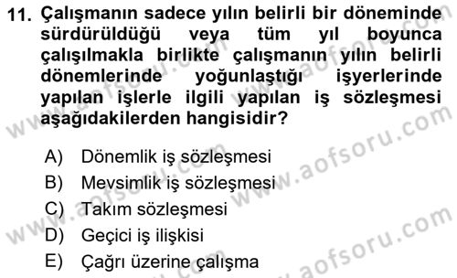 Temel İş Hukuku Dersi 2021 - 2022 Yılı (Vize) Ara Sınav Soruları 11. Soru