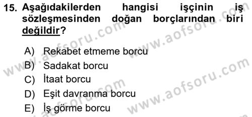 Temel İş Hukuku Dersi 2021 - 2022 Yılı (Vize) Ara Sınav Soruları 15. Soru