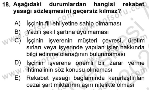 Temel İş Hukuku Dersi 2021 - 2022 Yılı (Vize) Ara Sınav Soruları 18. Soru