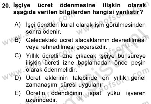 Temel İş Hukuku Dersi 2021 - 2022 Yılı (Vize) Ara Sınav Soruları 20. Soru