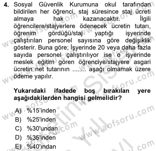 Temel İş Hukuku Dersi 2021 - 2022 Yılı (Vize) Ara Sınav Soruları 4. Soru
