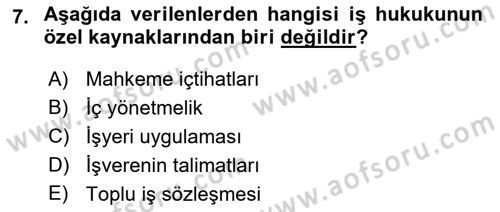 Temel İş Hukuku Dersi 2021 - 2022 Yılı (Vize) Ara Sınav Soruları 7. Soru