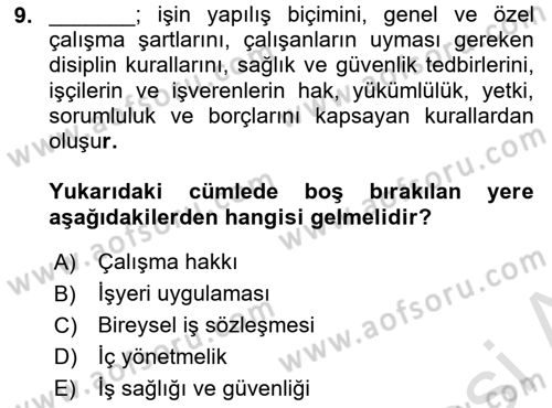Temel İş Hukuku Dersi 2021 - 2022 Yılı (Vize) Ara Sınav Soruları 9. Soru