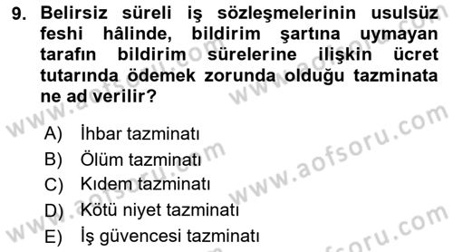 Temel İş Hukuku Dersi 2021 - 2022 Yılı (Final) Dönem Sonu Sınav Soruları 9. Soru