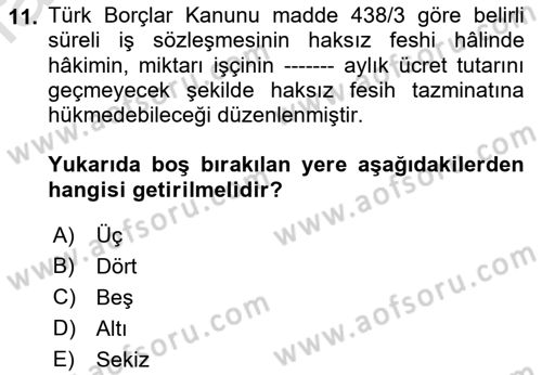Temel İş Hukuku Dersi 2021 - 2022 Yılı Yaz Okulu Sınav Soruları 11. Soru