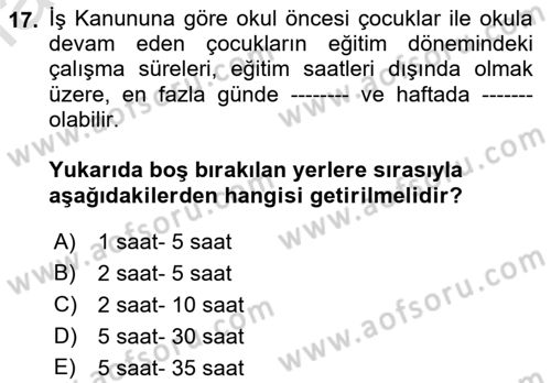 Temel İş Hukuku Dersi 2021 - 2022 Yılı Yaz Okulu Sınav Soruları 17. Soru