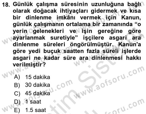 Temel İş Hukuku Dersi 2021 - 2022 Yılı Yaz Okulu Sınav Soruları 18. Soru
