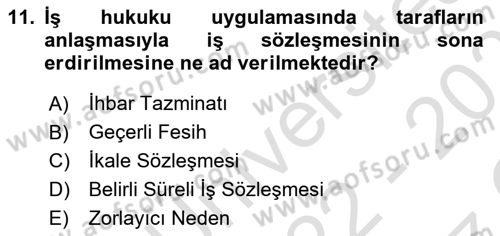 Temel İş Hukuku Dersi 2022 - 2023 Yılı Yaz Okulu Sınav Soruları 11. Soru