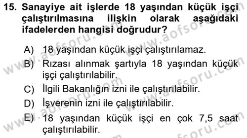 Temel İş Hukuku Dersi 2022 - 2023 Yılı Yaz Okulu Sınav Soruları 15. Soru